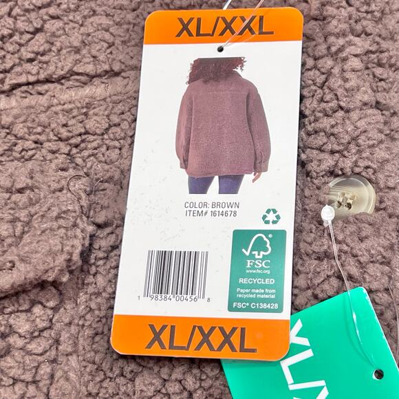 32° Heat Cardigan Sweater Button Up Jacket Sherpa Women XL XXL Brown New - Picture 6 of 7